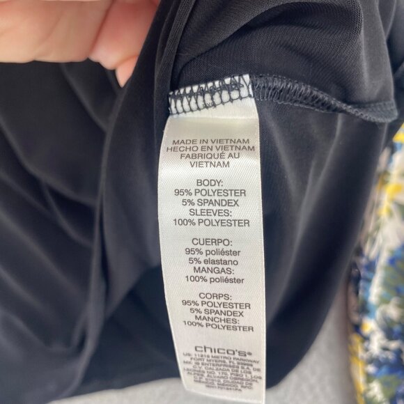 Chicos Top Womens 0 US Small Black Blue Floral Drops Bishop Long Sleeve Knit NWT - Picture 7 of 11